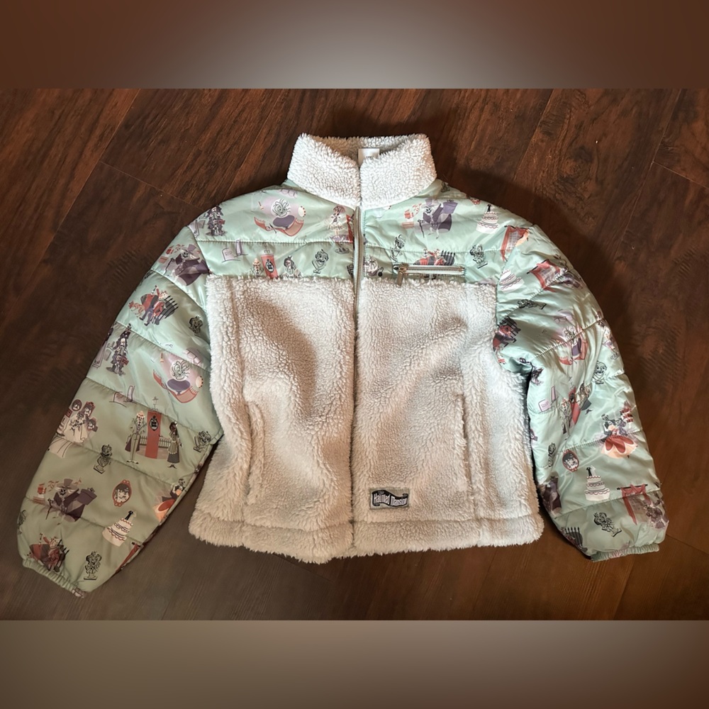 Disney Haunted Mansion Mint Green & Cream Puffer Jacket with Sherpa Panels